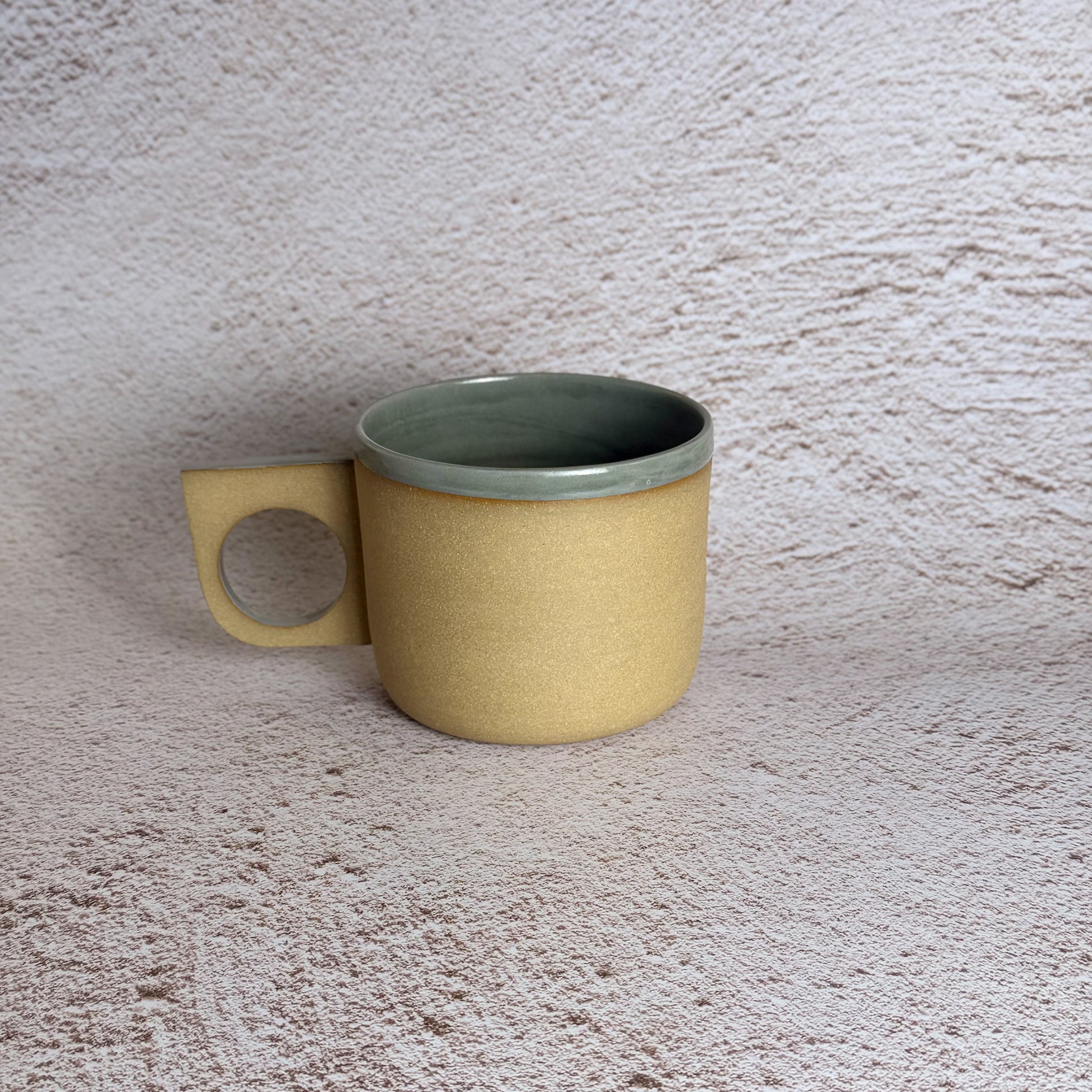 Short Slab Handle Mug - Warm Brown Stoneware / Sage Green Gloss